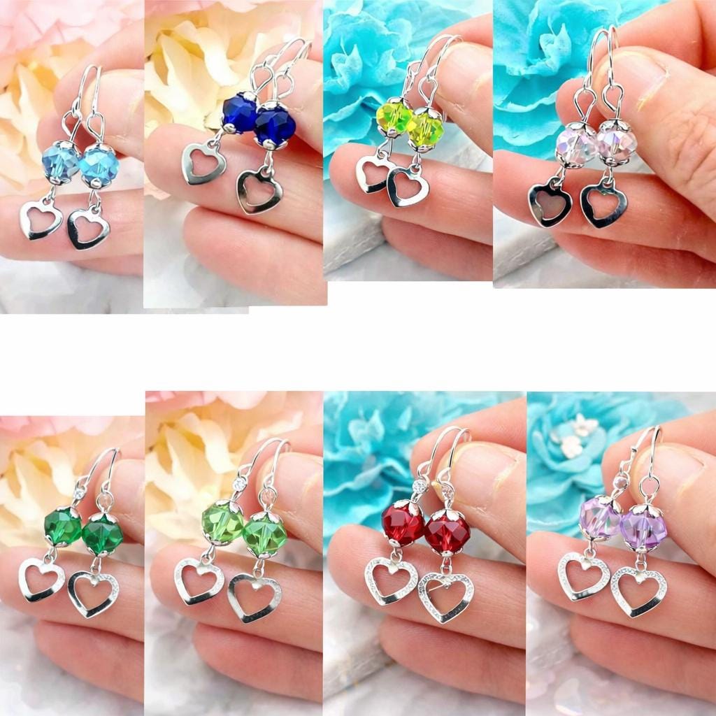 Crystal Heart Dangle Earrings | Stainless Steel, Colorful Charms