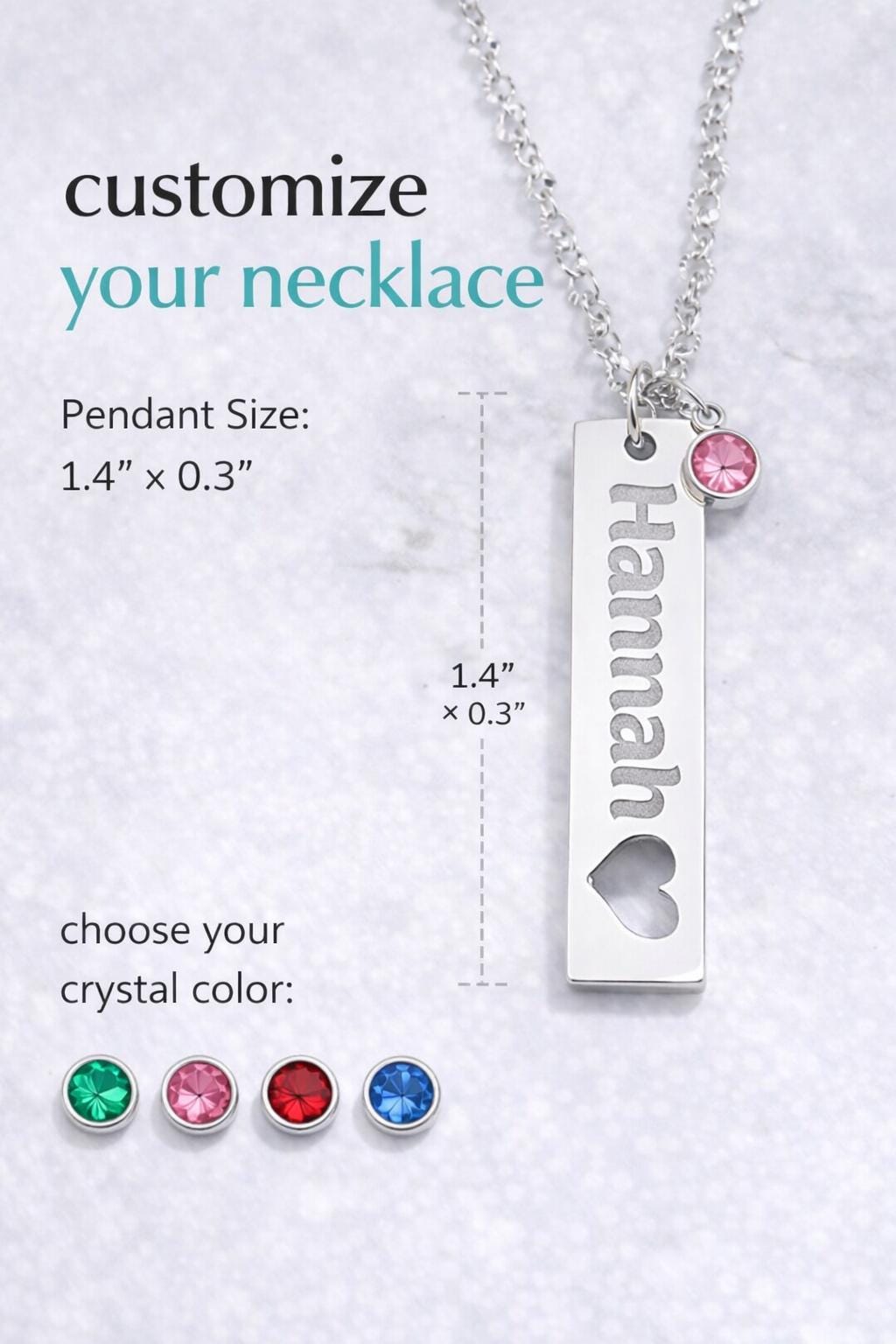 Personalized Name Bar Necklace | Stainless Steel, Birthstone Charm