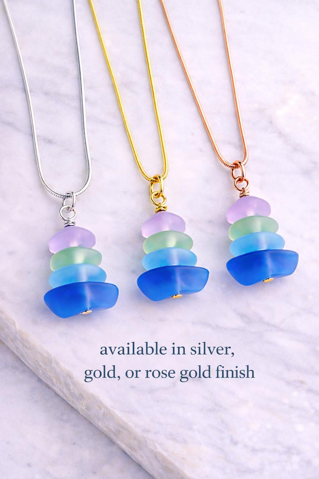 Handmade Stacked Sea Glass Necklace, Coastal Jewelry