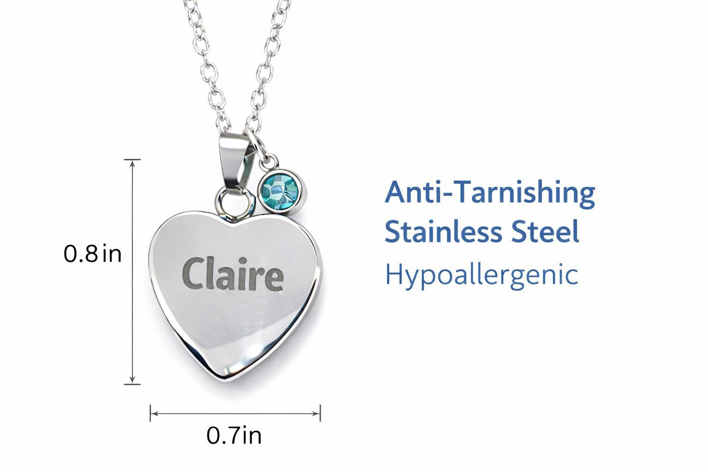 Personalized Heart Name Necklace | Stainless Steel Birthstone Jewelry