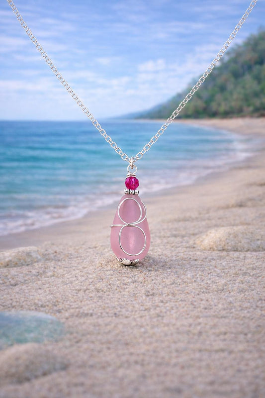 Frosted Sea Glass Necklace | Wire Wrapped Gemstone Pendant