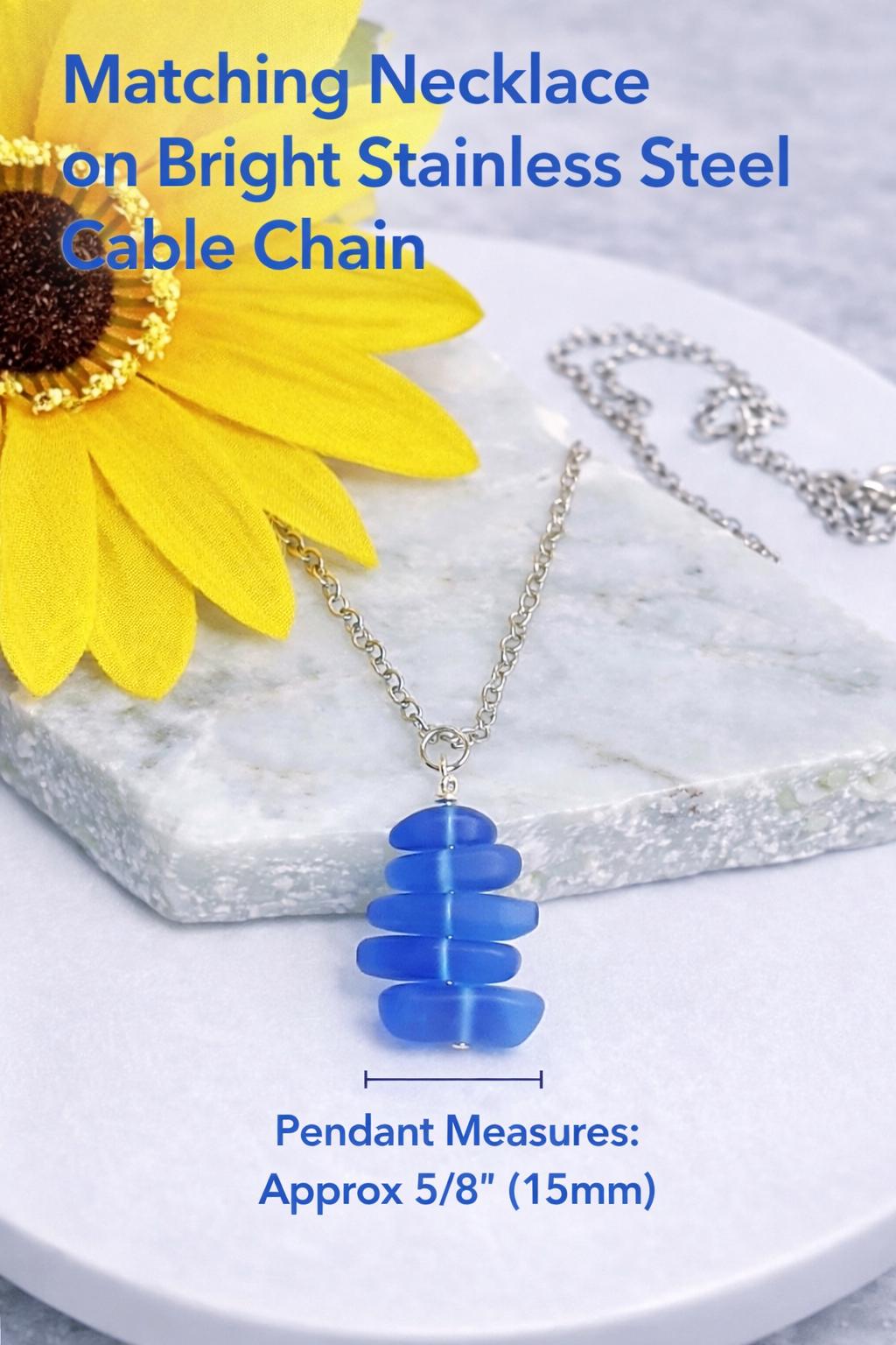 Cobalt Blue Sea Glass Dangle Earrings | Stainless Steel, Coastal Jewelry
