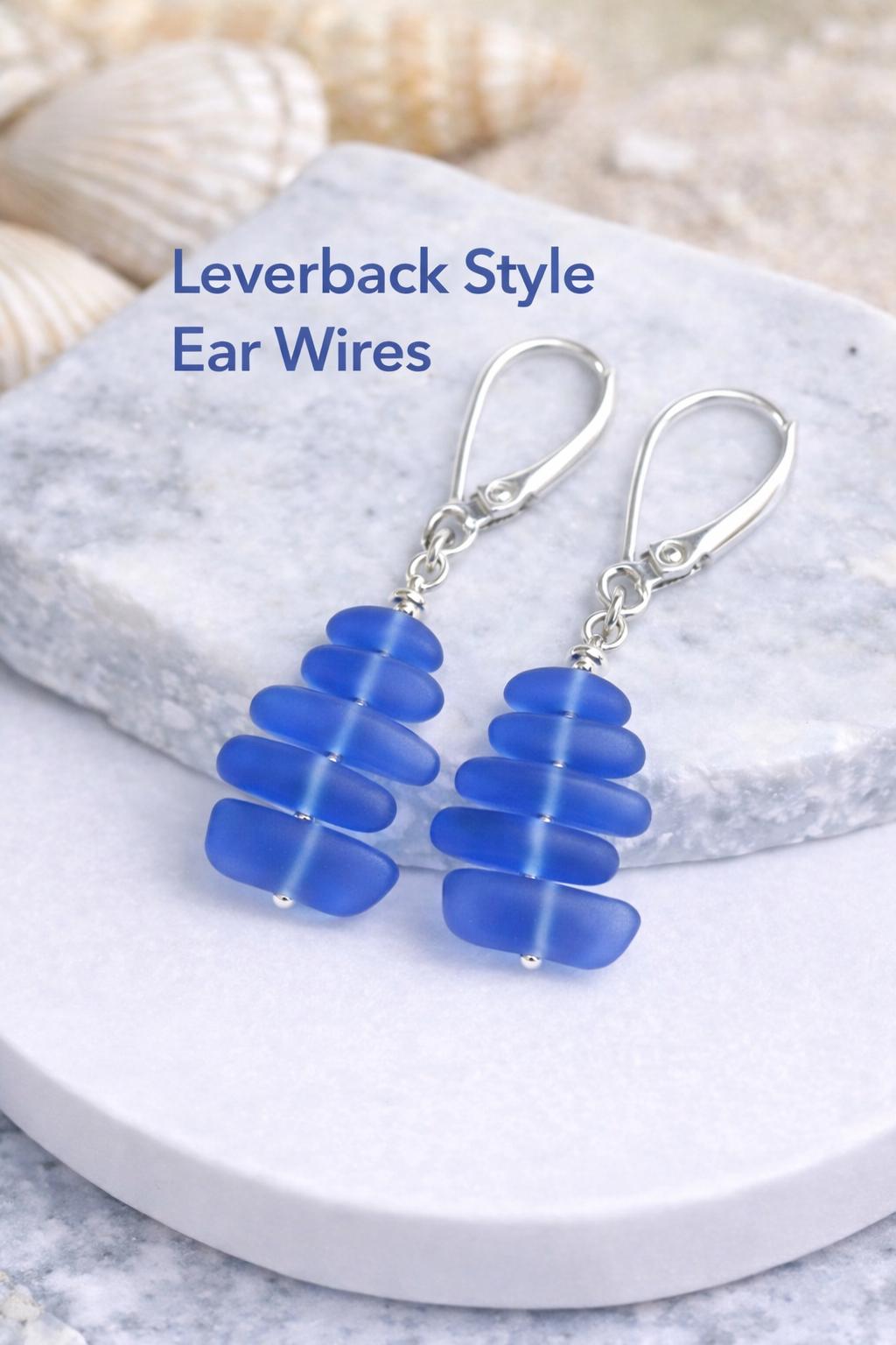 Cobalt Blue Sea Glass Dangle Earrings | Stainless Steel, Coastal Jewelry