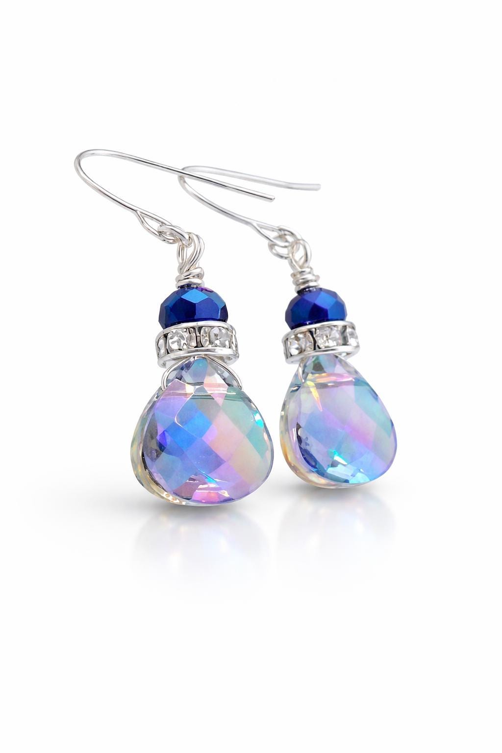 Iridescent Crystal Drop Earrings, Dainty Minimalist Jewelry