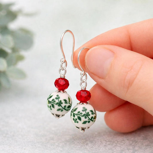 Handmade Christmas Earrings | Red Crystal Floral Dangle