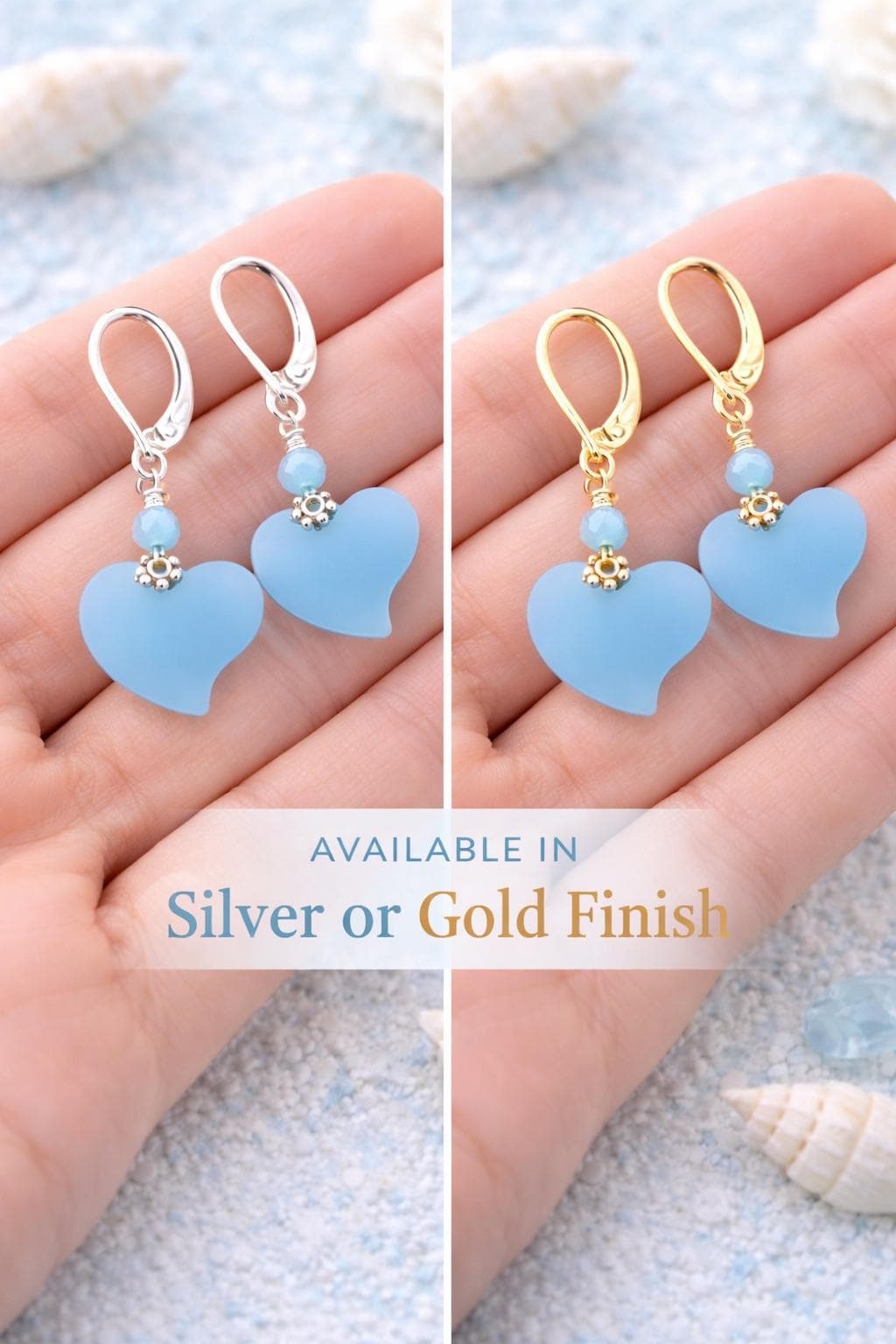 Sea Glass Heart Dangle Earrings | Sterling Silver, Beachy Coastal Jewelry