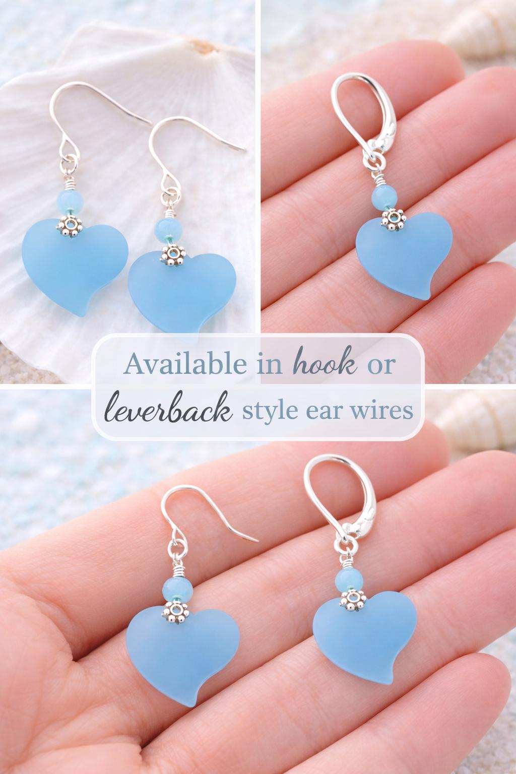 Sea Glass Heart Dangle Earrings | Sterling Silver, Beachy Coastal Jewelry