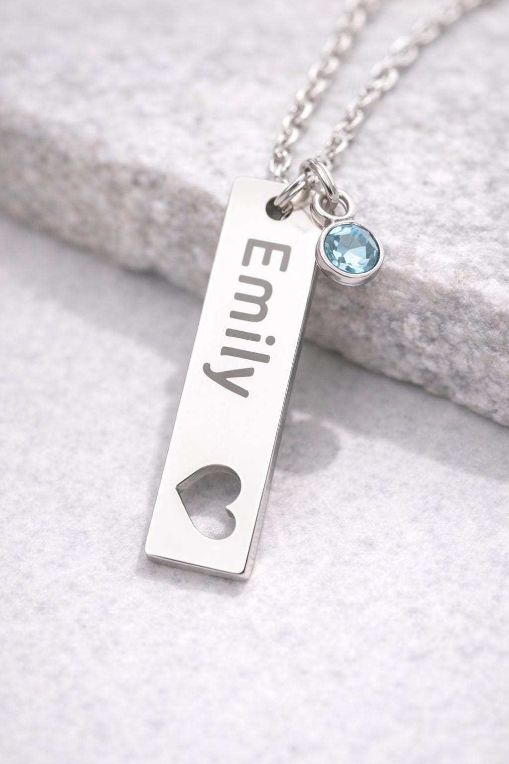 Personalized Name Bar Necklace | Stainless Steel, Birthstone Charm