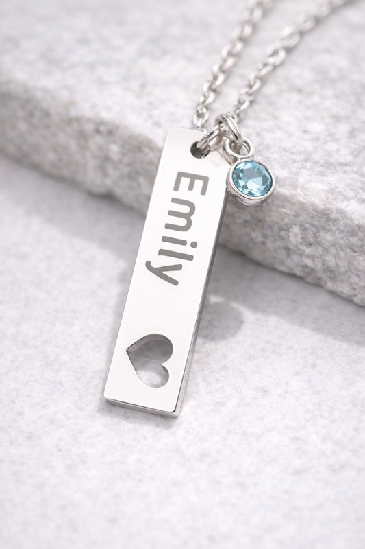 Personalized Name Bar Necklace | Stainless Steel, Birthstone Charm