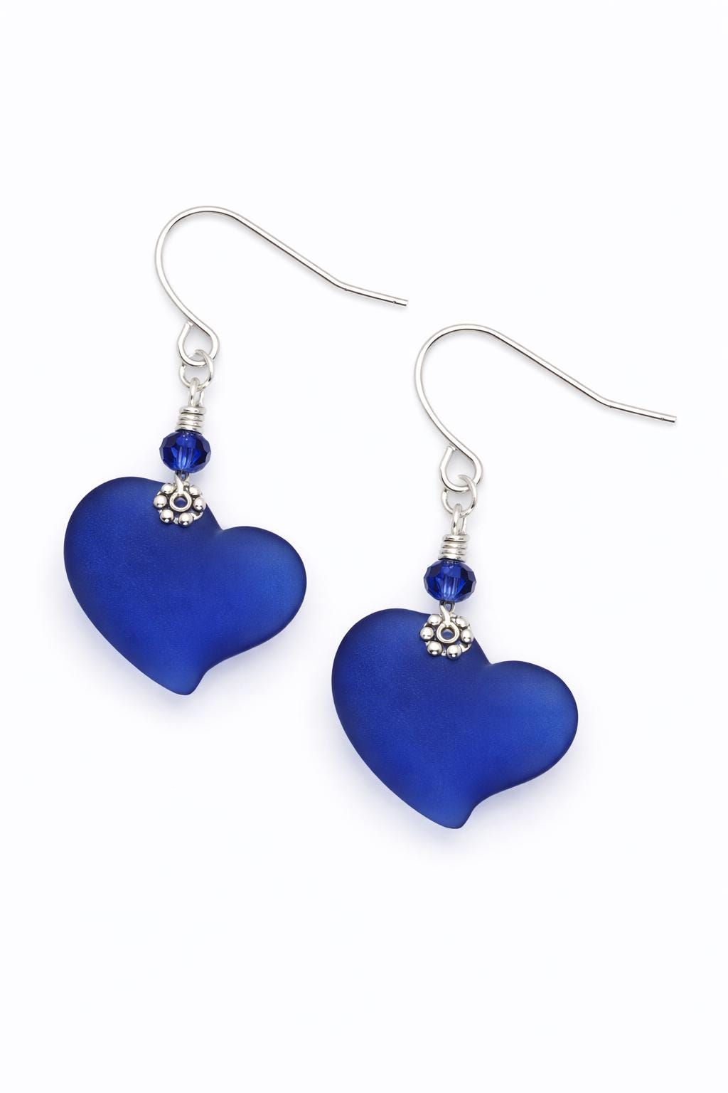 Cobalt Blue Heart Earrings for Women – Handmade Romantic Drop Earrings, Minimalist Love Jewelry, Gift for Girlfriend or Wife