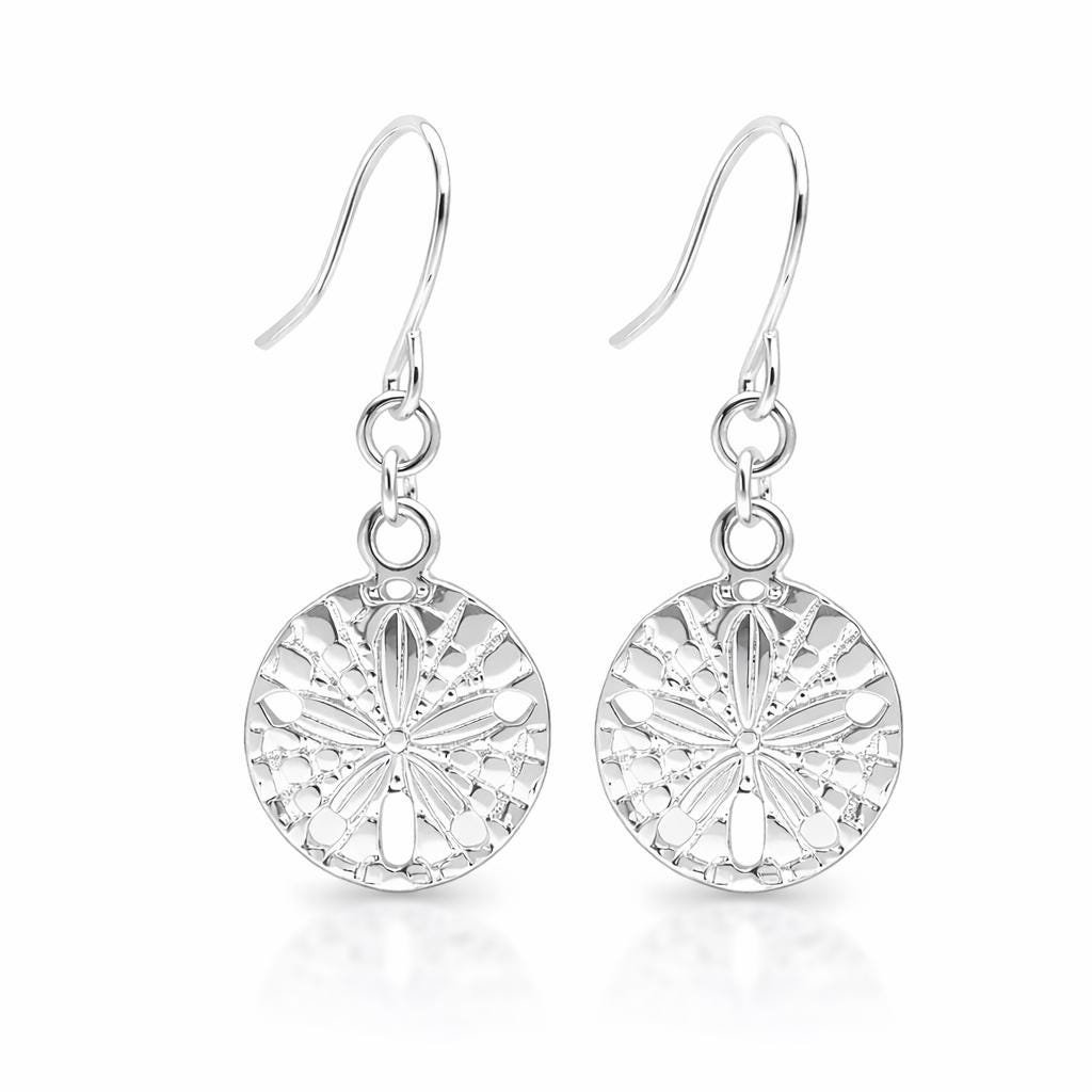 Sterling Silver Sand Dollar Earrings – Beach Jewelry Gift for Her, Ocean Inspired Dangle Earrings, Coastal Summer Jewelry