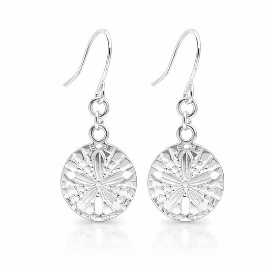 Sterling Silver Sand Dollar Earrings – Beach Jewelry Gift for Her, Ocean Inspired Dangle Earrings, Coastal Summer Jewelry