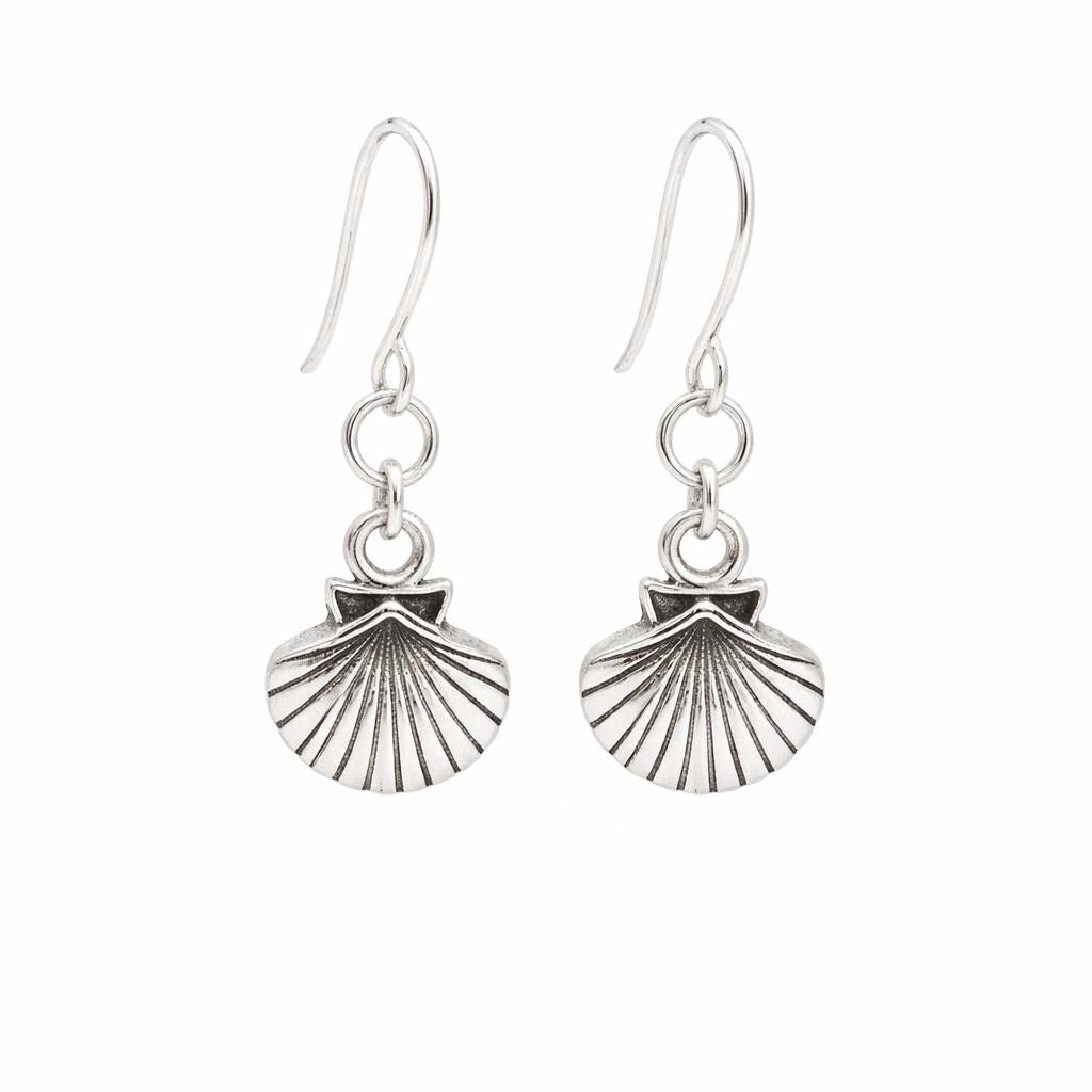 Sterling Silver Seashell Dangles, Dainty Coastal Beach Jewelry Gift For Her