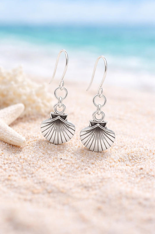 Sterling Silver Seashell Dangles, Dainty Coastal Beach Jewelry Gift For Her