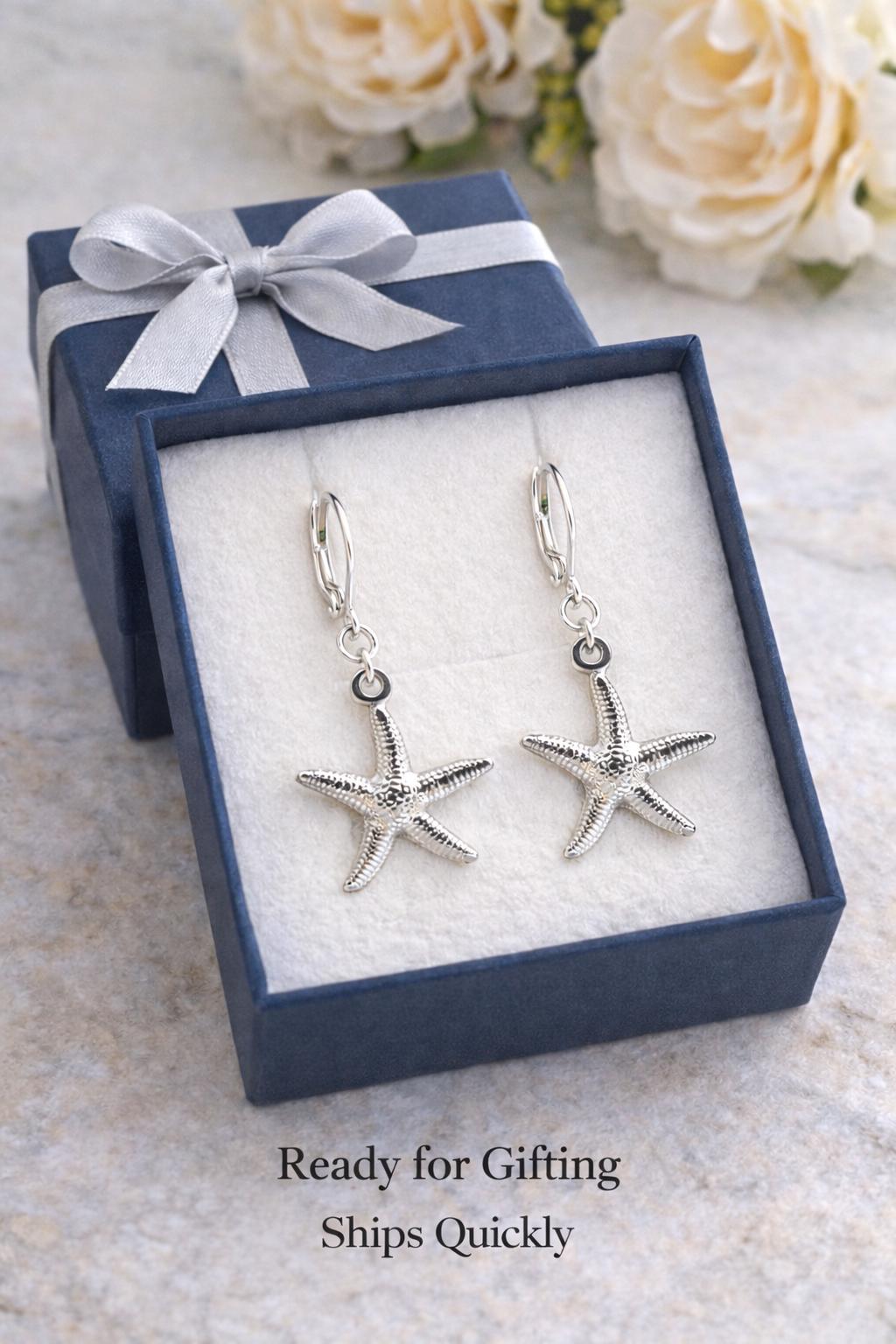 Sterling Silver Starfish Dangles, Coastal Minimal Jewelry, Beach Inspired Summer Gift