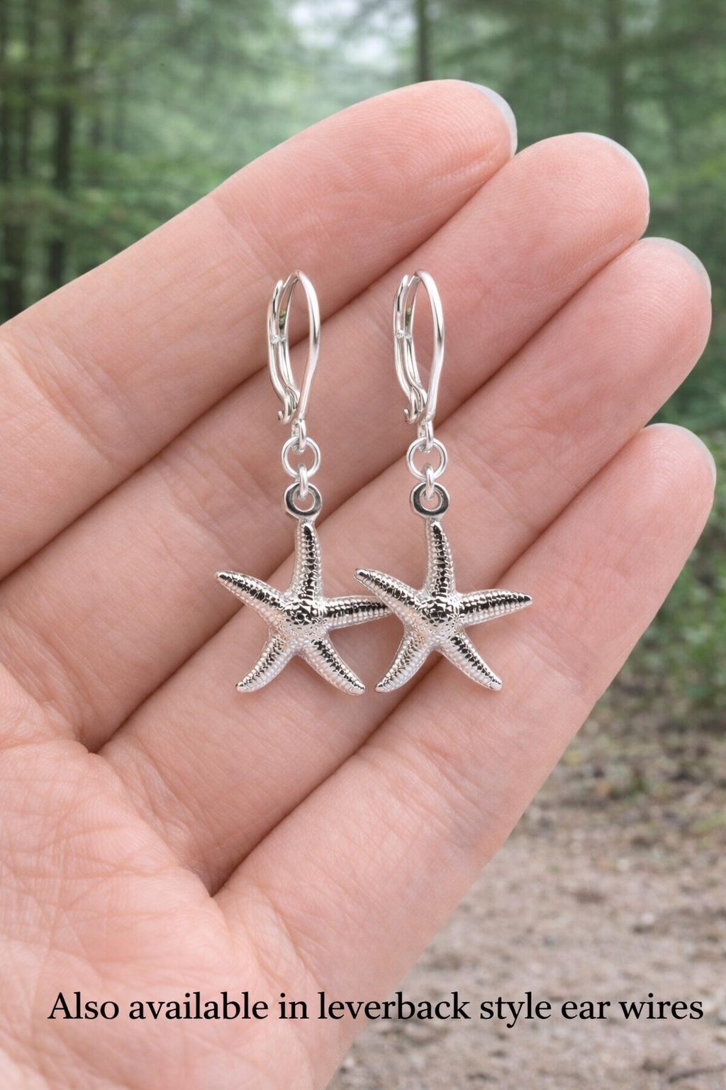Sterling Silver Starfish Dangles, Coastal Minimal Jewelry, Beach Inspired Summer Gift