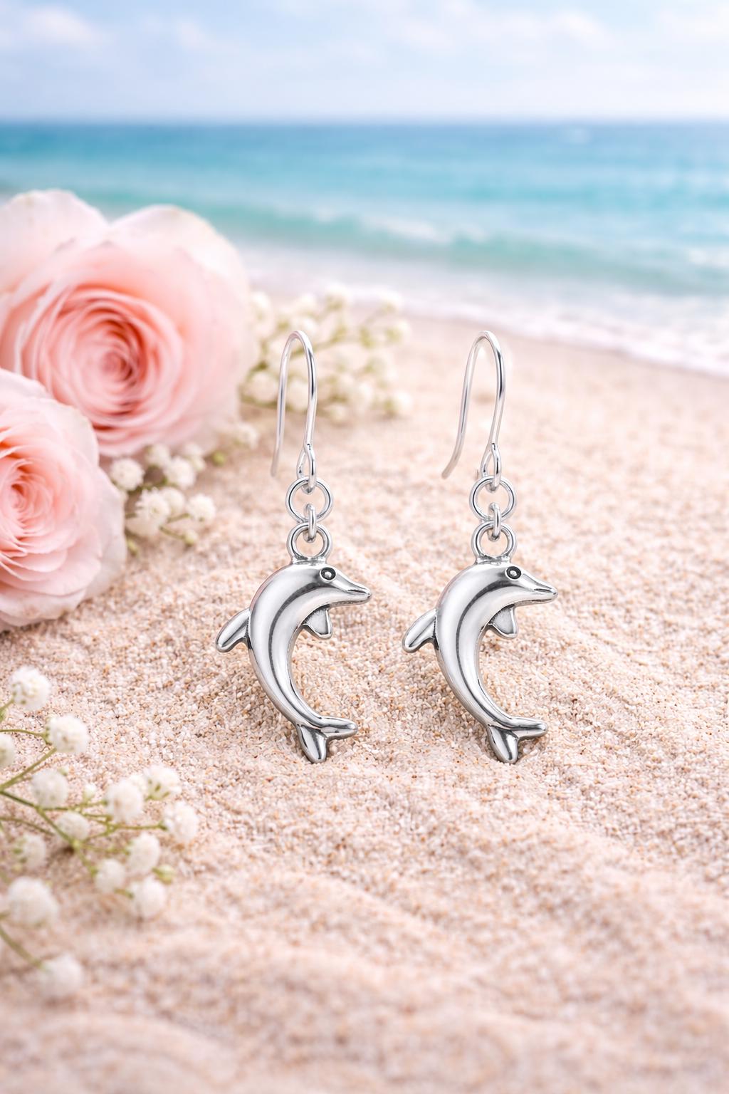 Sterling Silver Dolphin Earrings, Ocean Animal Jewelry for Dolphin Lovers