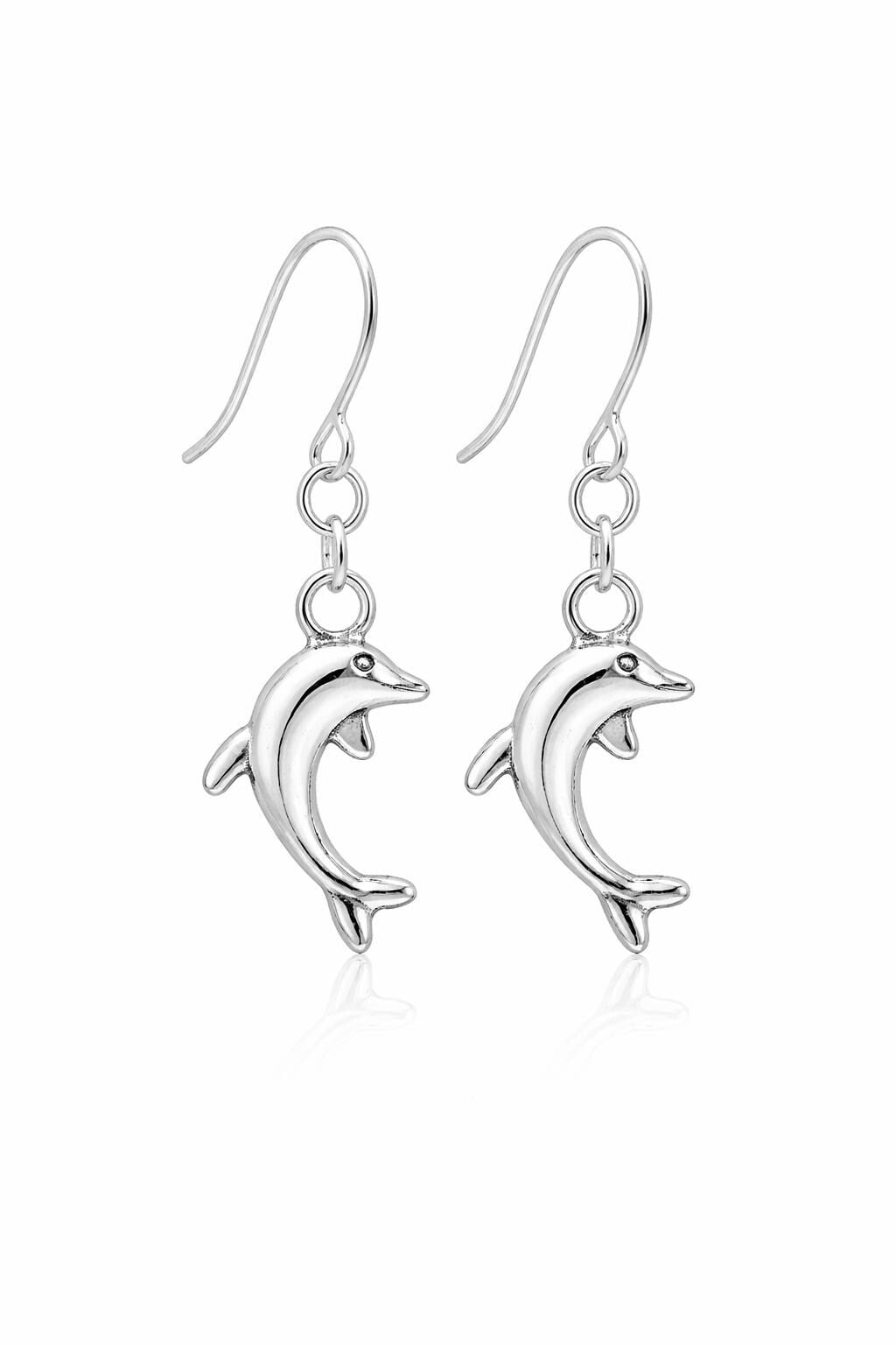 Sterling Silver Dolphin Earrings, Ocean Animal Jewelry for Dolphin Lovers