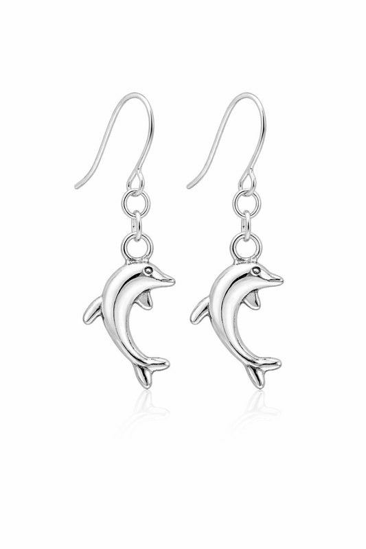 Sterling Silver Dolphin Earrings, Ocean Animal Jewelry for Dolphin Lovers