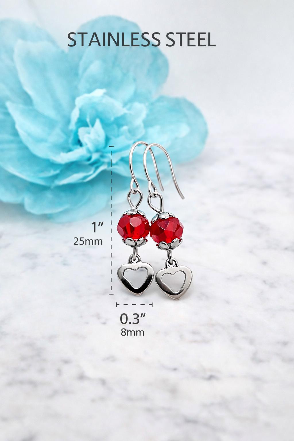 Crystal Heart Dangle Earrings | Stainless Steel, Colorful Charms