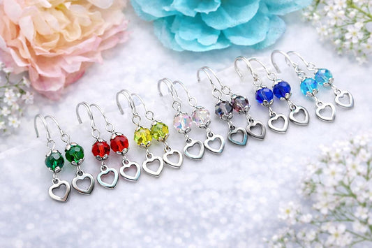 Crystal Heart Dangle Earrings | Stainless Steel, Colorful Charms