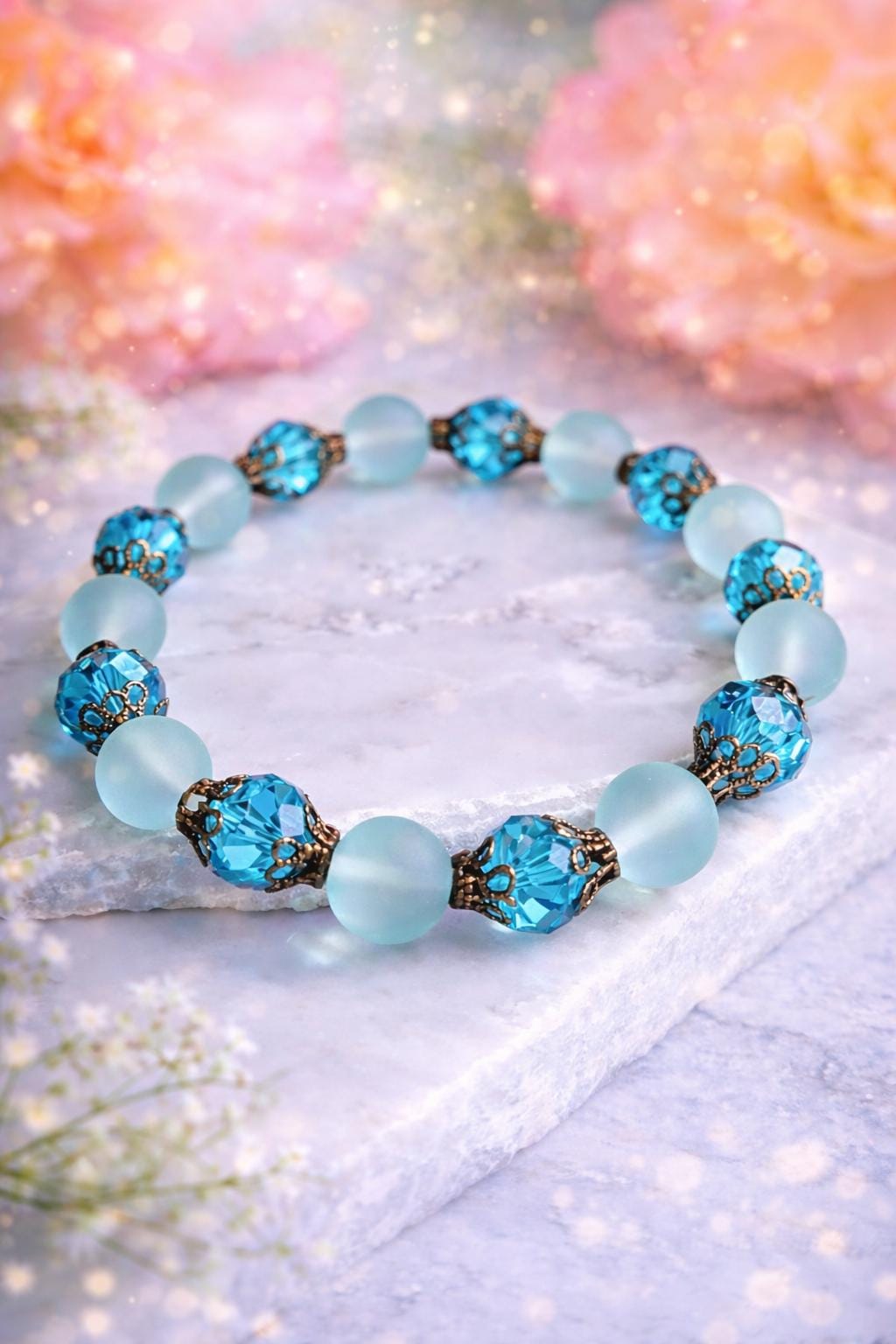 Aqua Frosted Glass Jewelry Set | Crystal Accents, Beach Wedding