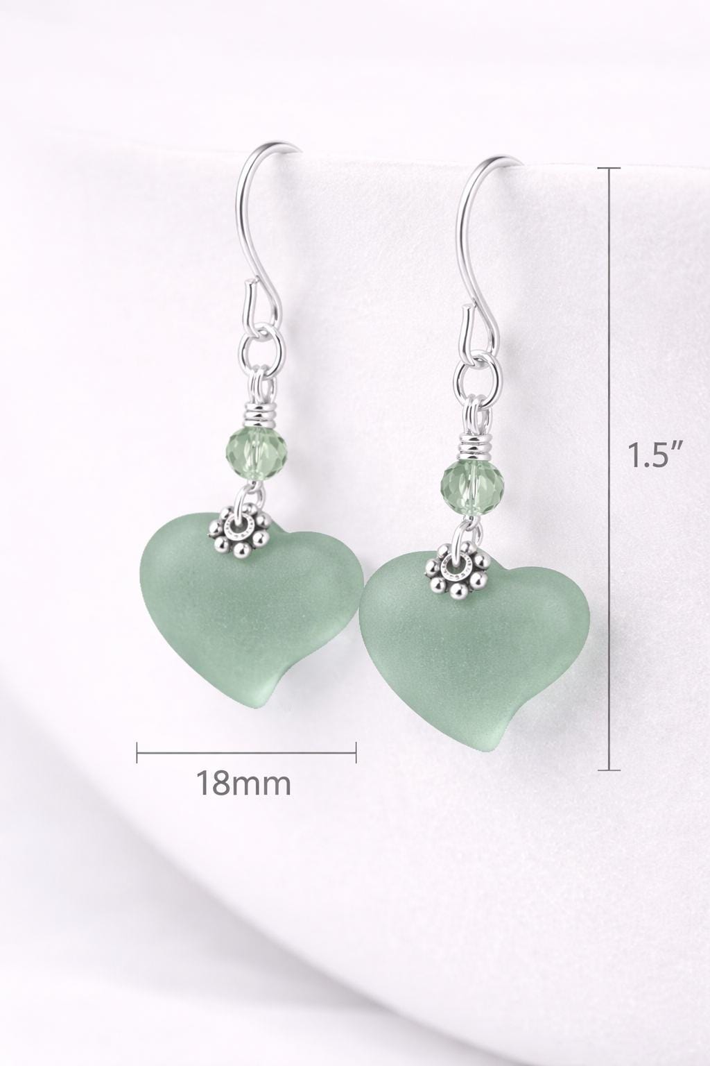 Seafoam Green Sea Glass Heart Earrings, Sterling Silver or Leverback Hooks, Romantic Gift for Her, Beach Jewelry