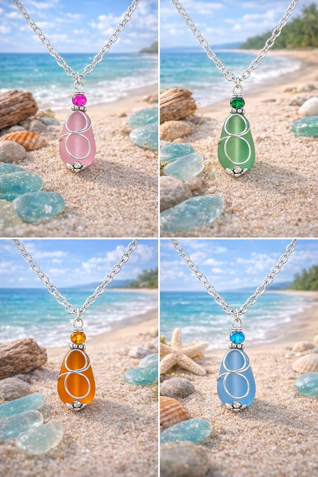 Red Sea Glass Necklace | Handcrafted Silver Wire Wrapped Pendant
