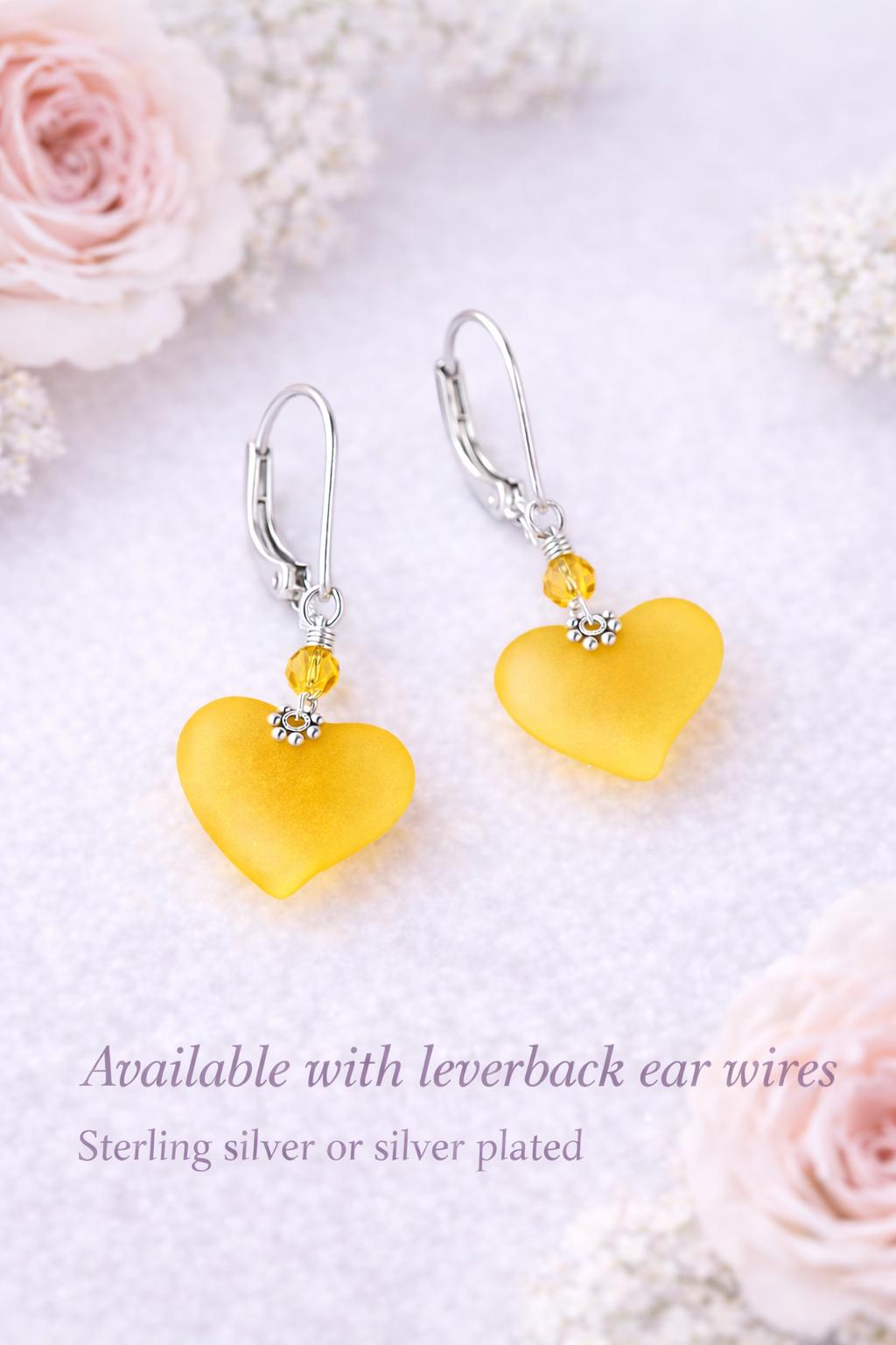 Safron Yellow Heart Earrings for Women, Valentine Gift for Her, Gold Heart Dangle Earrings, Cute Romantic Jewelry, Bridesmaid Gift