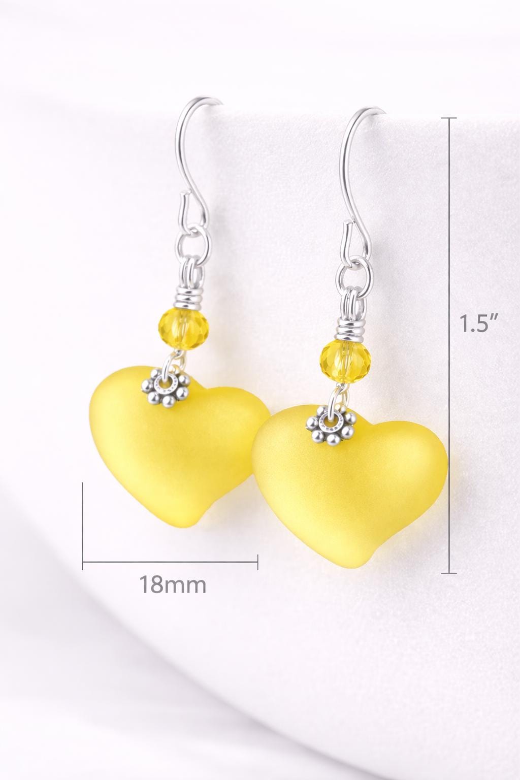 Lemon Yellow Sea Glass Heart Earrings – Dainty Silver Dangle Jewelry, Gift for Her, Bridesmaid Earrings, Summer Jewelry