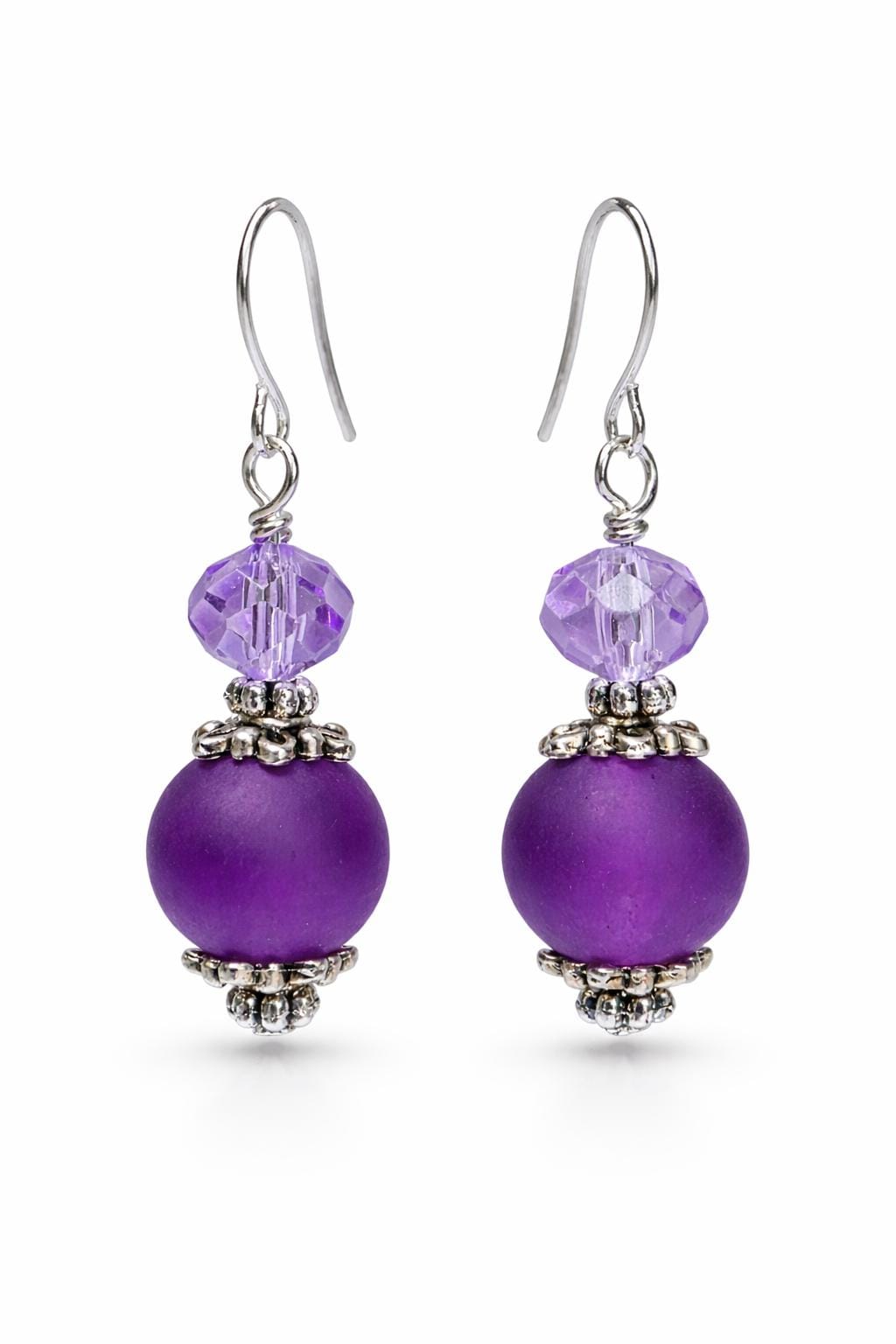 Purple Bead Dangle Earrings – Lightweight Drop Earrings, Silver Tone Earrings, Everyday Jewelry Gift for Her