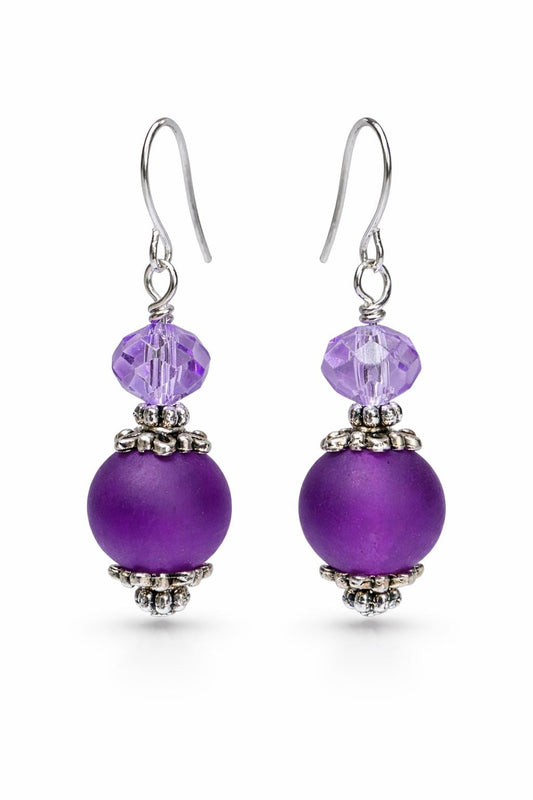 Purple Bead Dangle Earrings – Lightweight Drop Earrings, Silver Tone Earrings, Everyday Jewelry Gift for Her