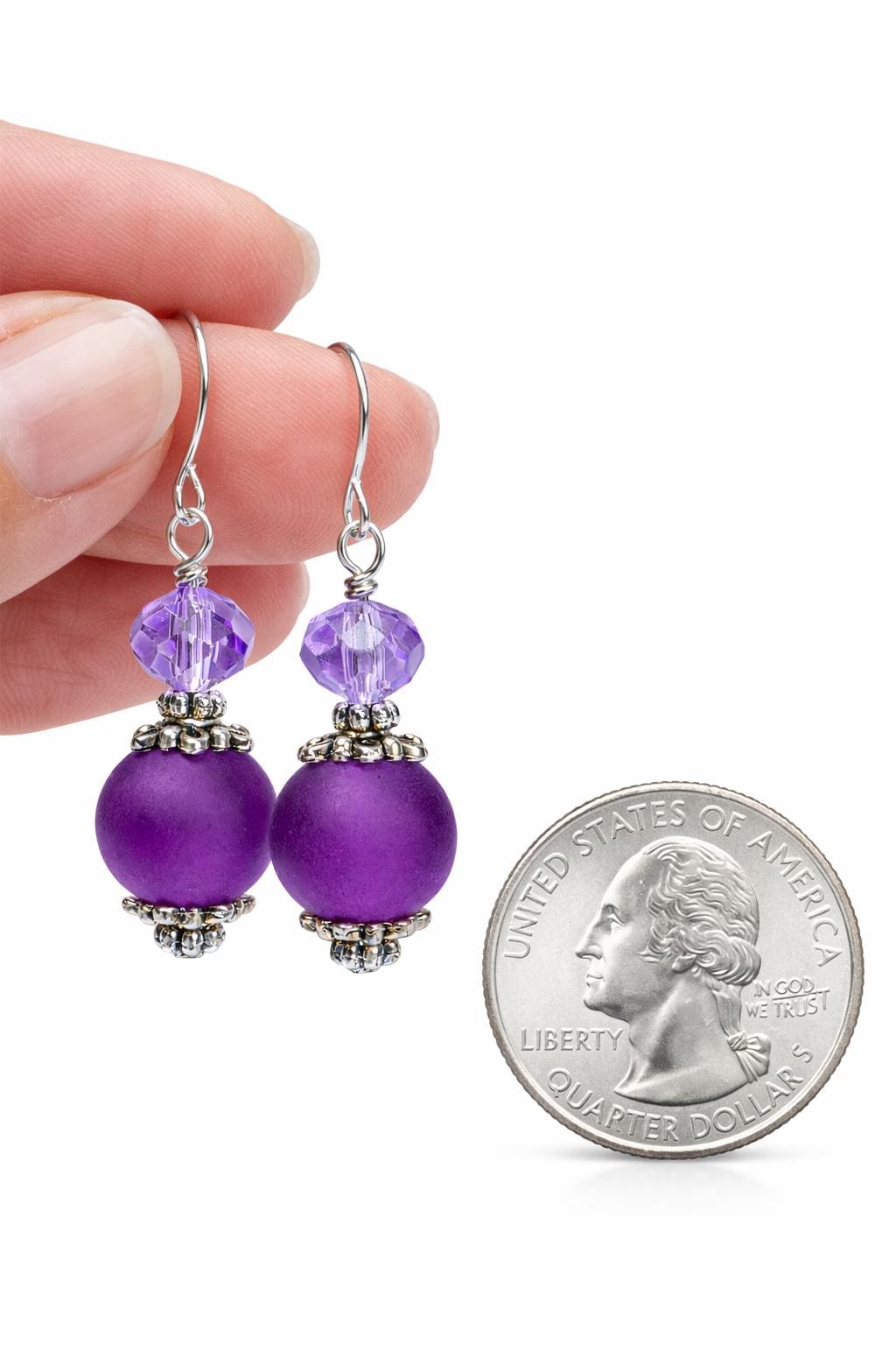 Purple Bead Dangle Earrings – Lightweight Drop Earrings, Silver Tone Earrings, Everyday Jewelry Gift for Her