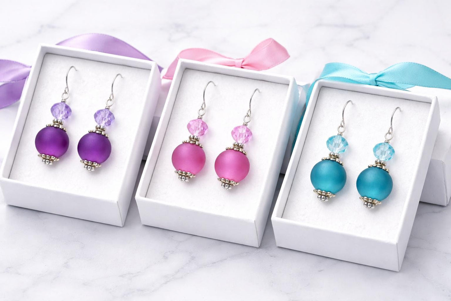 Purple Bead Dangle Earrings – Lightweight Drop Earrings, Silver Tone Earrings, Everyday Jewelry Gift for Her