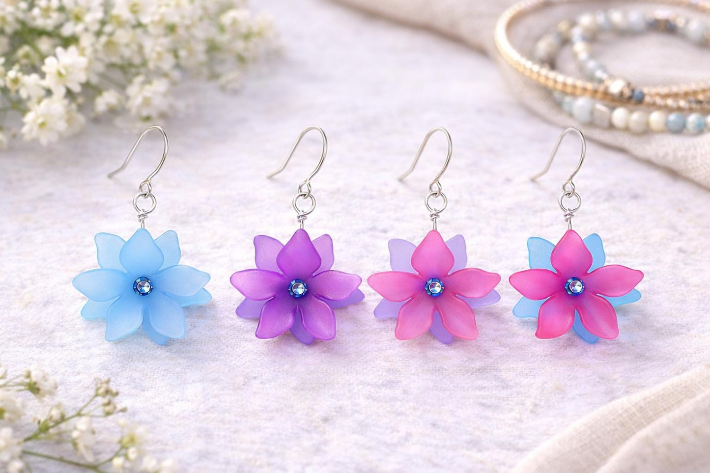 Girls Birthday Earrings – Colorful Flower Dangle Earrings for Girls, Cute Lightweight Earrings, Birthday Gift for Daughter or Granddaughter