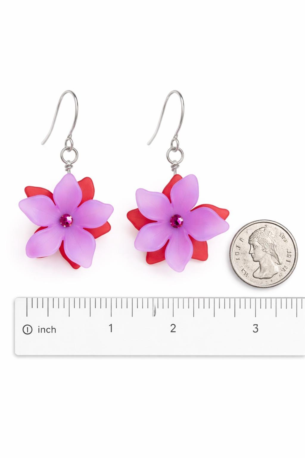 Flower Earrings for Girls, Purple & Red Floral Dangle Earrings, Lightweight Spring Earrings, Teen Gift Jewelry, Birthday or Easter Gift
