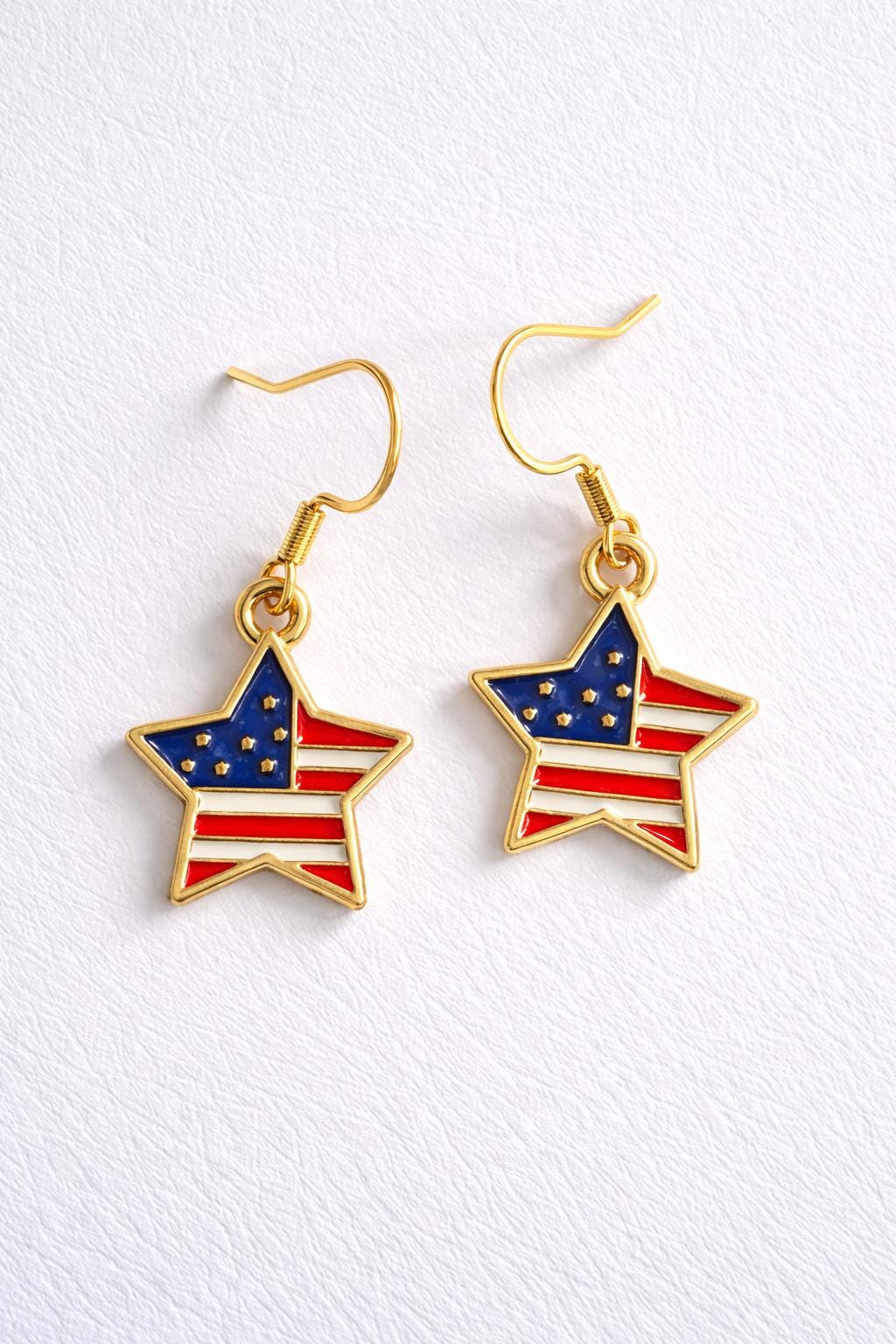 Texas Patriotic Star Earrings, American Flag Star Dangle Earrings, Lightweight Gold Tone Earrings, Texas Pride Jewelry