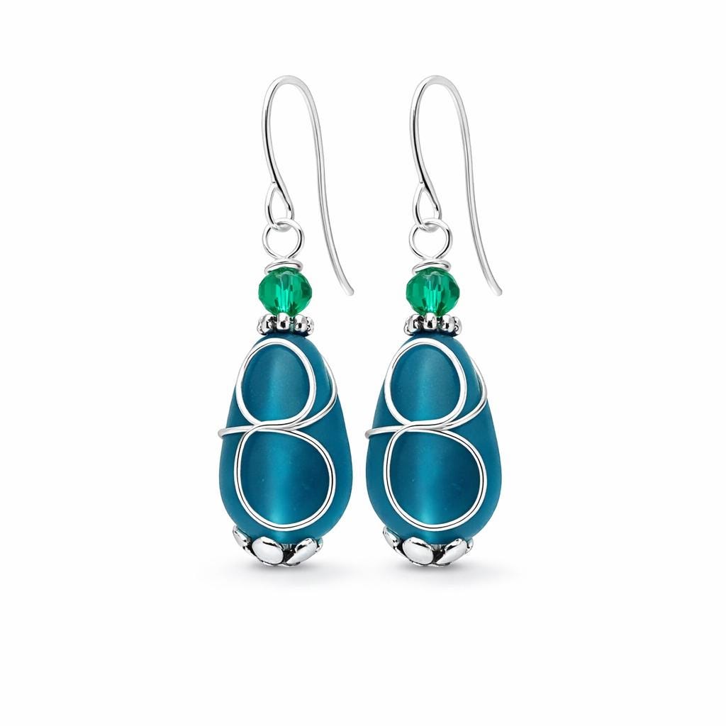 Teal Blue Teardrop Earrings: Sterling Silver Dangle Jewelry