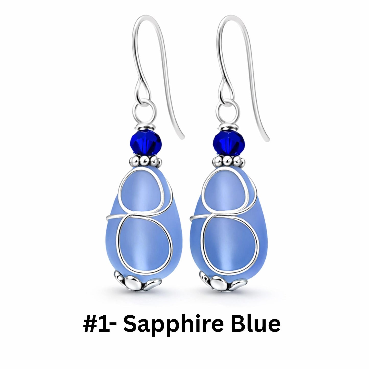 Blue Sea Glass Teardrop Earrings | Sterling Silver Coastal Jewelry