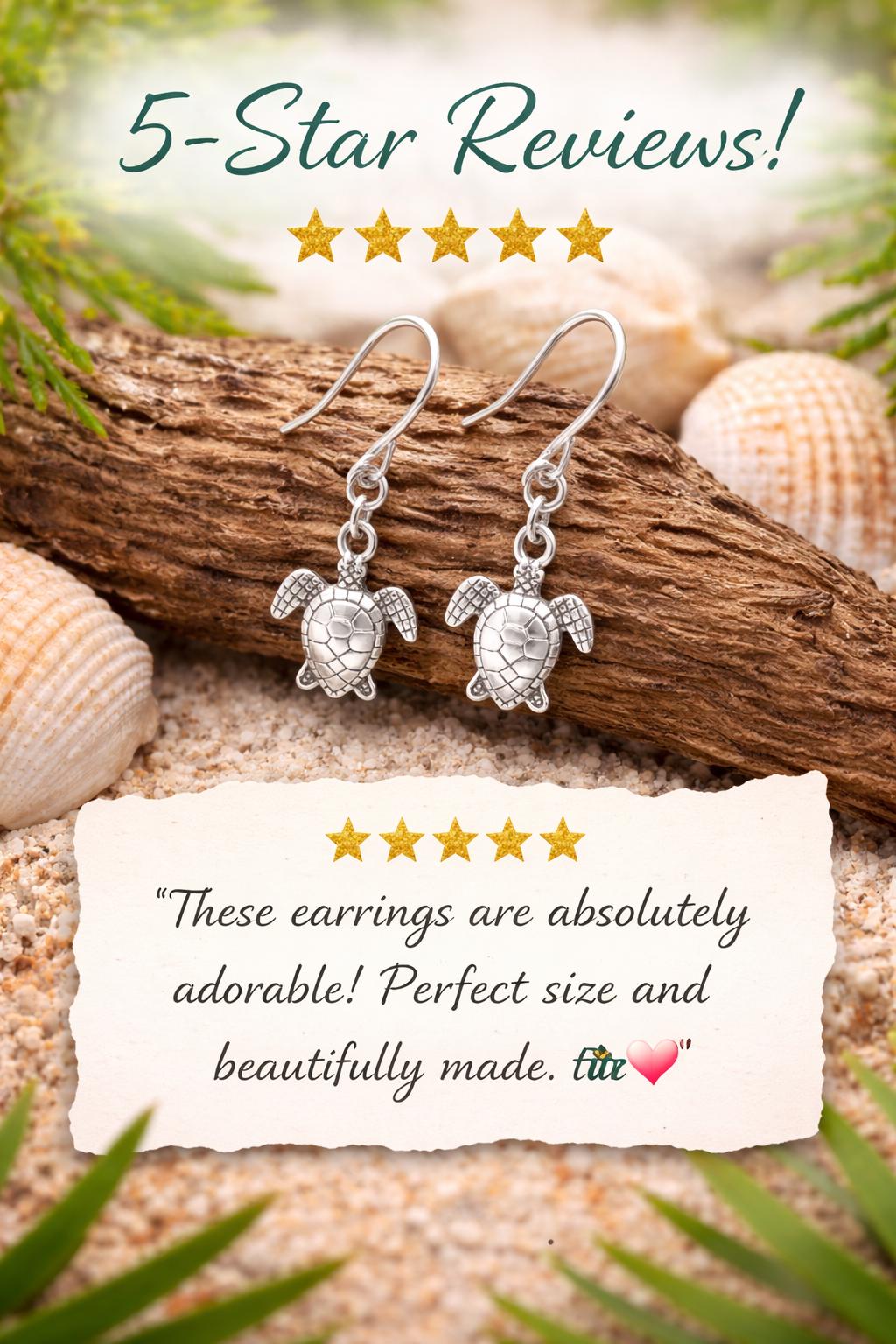 Sterling Silver Sea Turtle Earrings, Ocean Animal Jewelry, Beach Lover Gift, Dainty Minimal Earrings, Coastal Nature Jewelry for Women