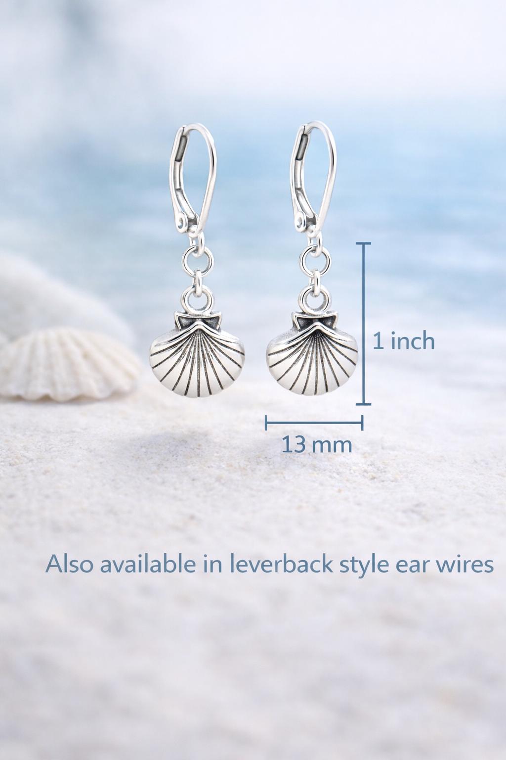 Sterling Silver Seashell Dangles, Dainty Coastal Beach Jewelry Gift For Her