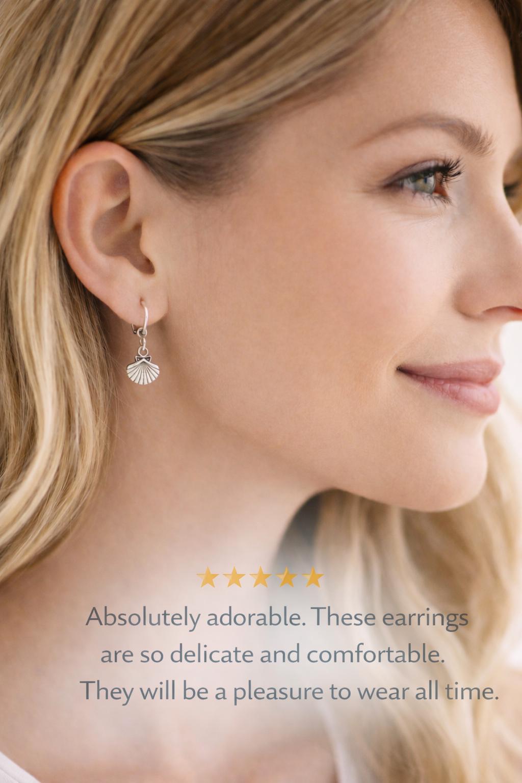 Sterling Silver Seashell Dangles, Dainty Coastal Beach Jewelry Gift For Her