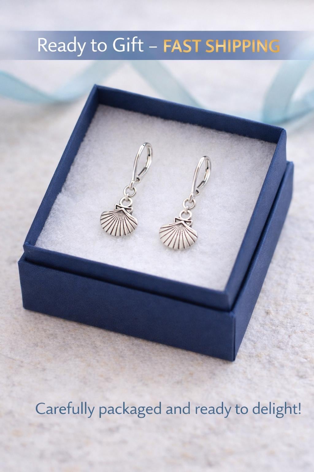 Sterling Silver Seashell Dangles, Dainty Coastal Beach Jewelry Gift For Her