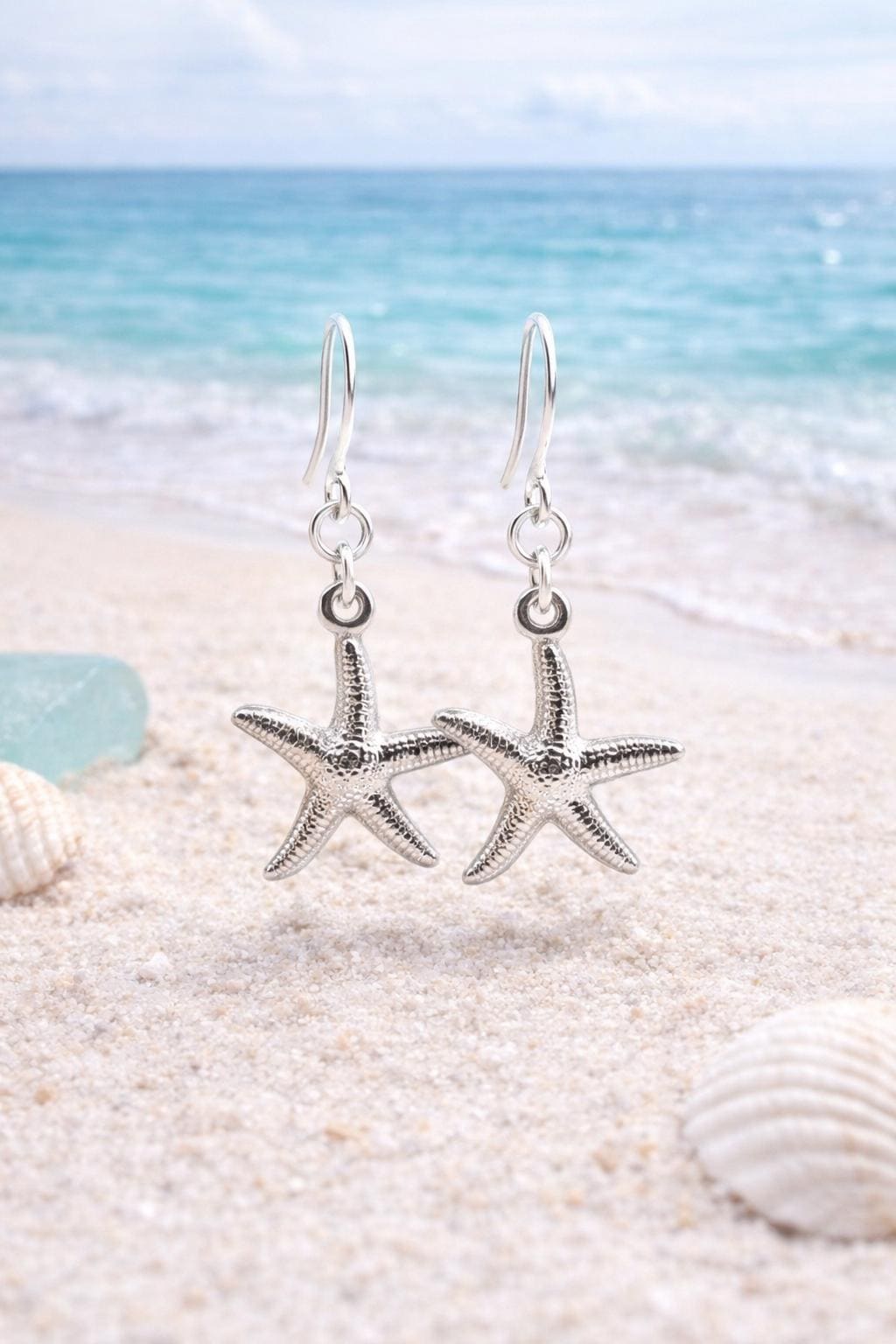 Sterling Silver Starfish Dangles, Coastal Minimal Jewelry, Beach Inspired Summer Gift