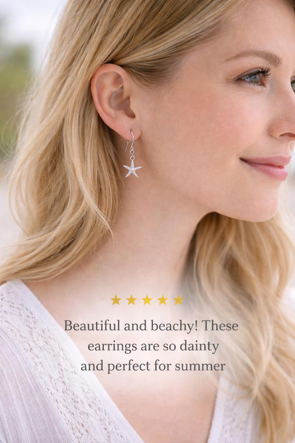 Sterling Silver Starfish Dangles, Coastal Minimal Jewelry, Beach Inspired Summer Gift