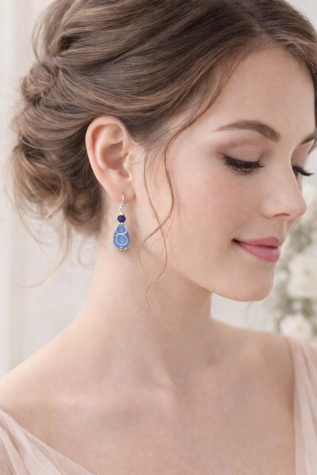 Blue Sea Glass Bridesmaid Earrings Sterling Silver – Beach Wedding Jewelry Gifts