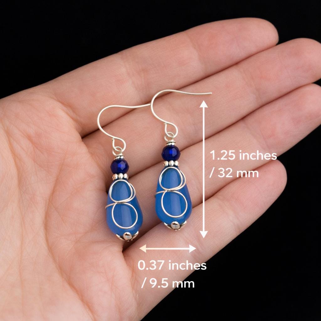 Birthday Gift For Her, Blue Sea Glass Sterling Silver Dangles, Ocean Inspired Jewelry
