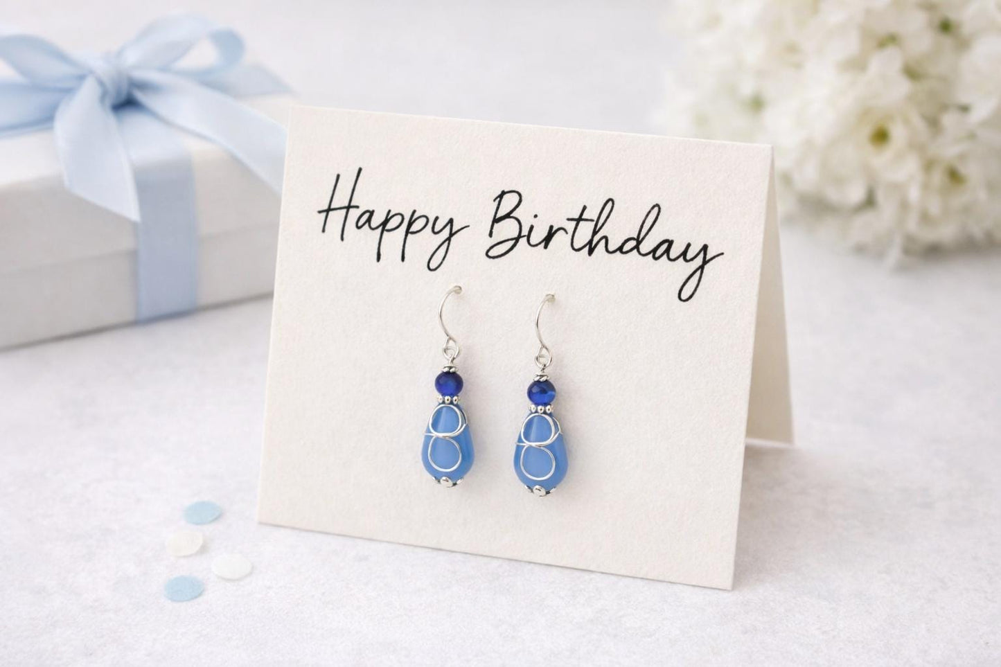 Birthday Gift For Her, Blue Sea Glass Sterling Silver Dangles, Ocean Inspired Jewelry