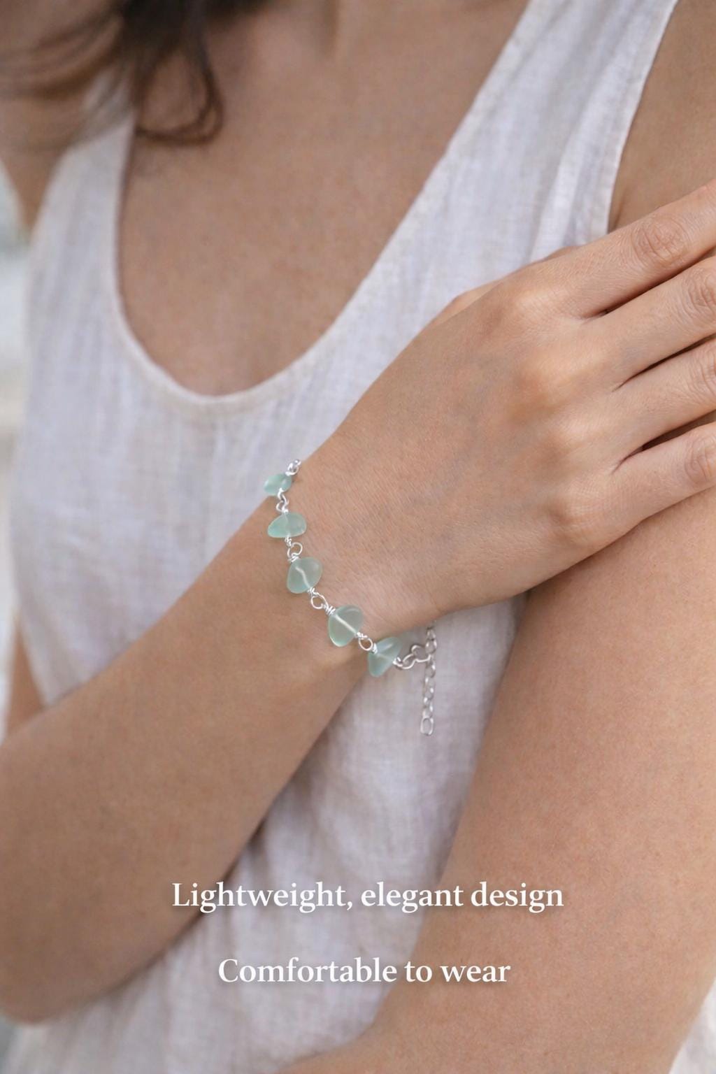 Frosted Aqua Sea Glass Bracelet • Coastal Silver Jewelry • Lightweight Everyday Bracelet • Beach Inspired Gift