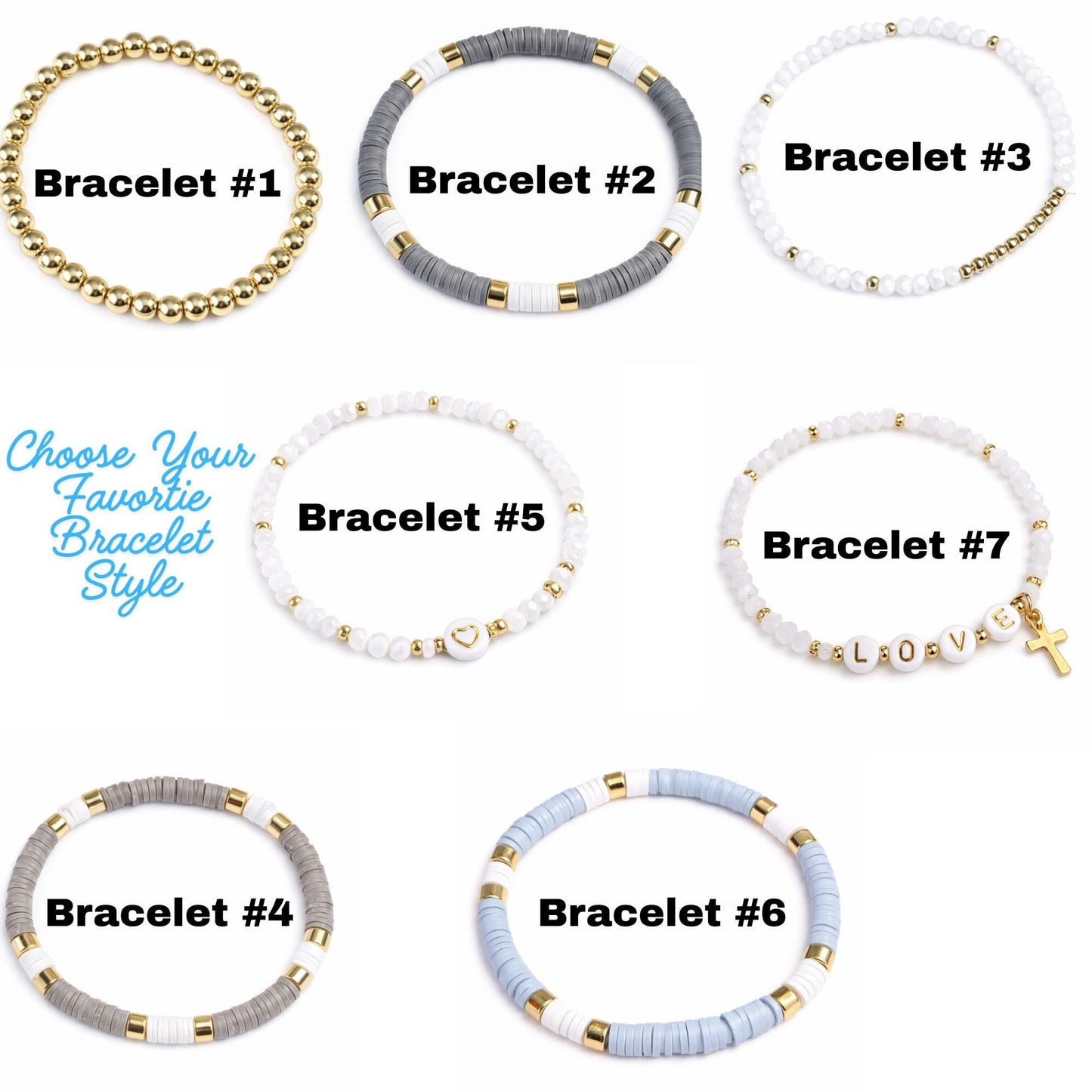 Neutral Beaded Bracelet Stack for Women – Gold Gray White Stretch Bracelets, Minimalist Stacking Jewelry, Everyday Gift for Her